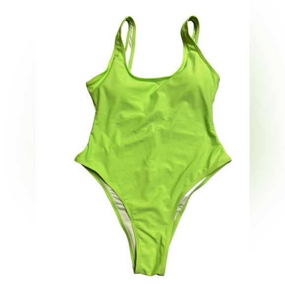 Simple but sexy neon green high cut cheeky fit one piece Y2K fit U back swimsuit - Picture 1 of 3